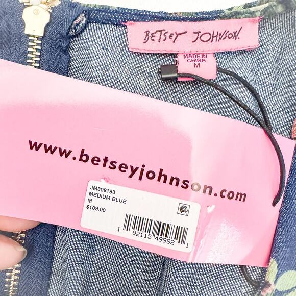 Betsey Johnson Medium Blue Flower Patterned Print Dress Size M NWT $109 - Picture 3 of 6